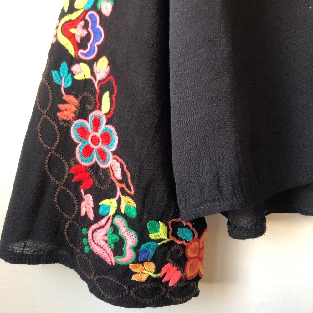 Misa boho embroidered top flared sleeve tassels lightweight vibrant floral. - Picture 3 of 9